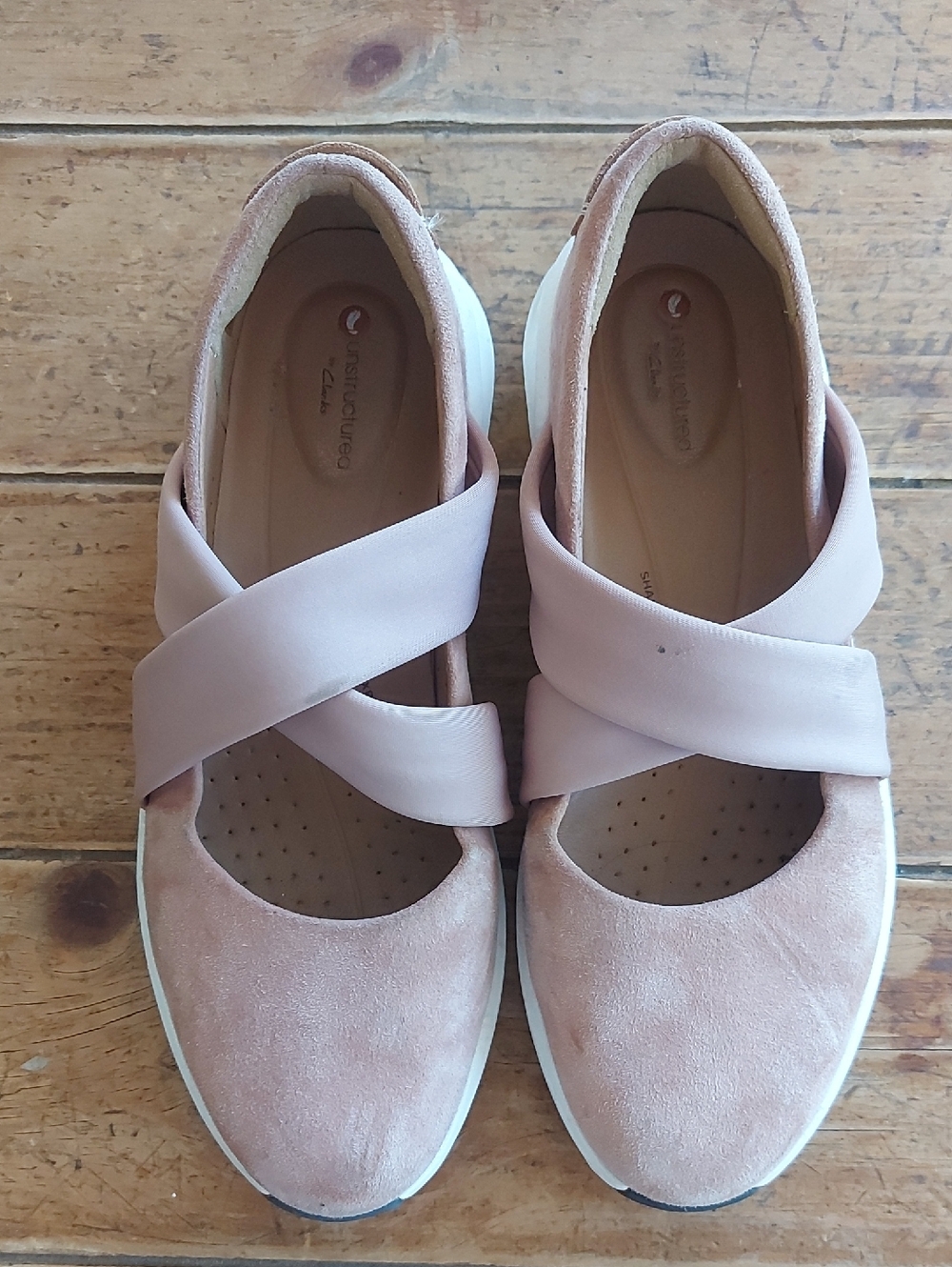 Clarins Blush Pink Suede Crisscross Flats